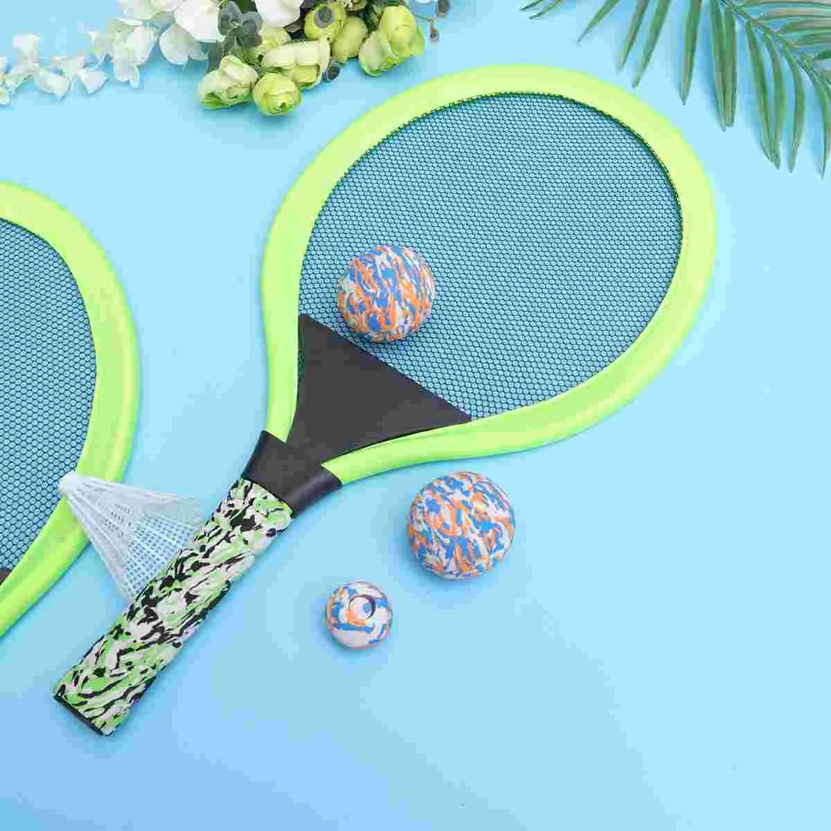 Tennis Racket Set Durable Handle Badminton Rackets Game Beach Toys for Children Outdoor Game Oval Green