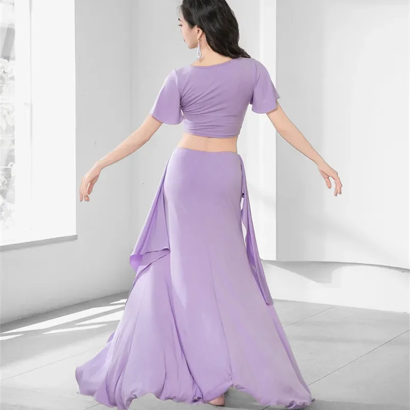 كريستال القطن 2 قطعة الرقص الشرقي التدريب الزي قصيرة الأكمام أعلى تنورة طويلة الشرقية Caderines الحضرية الكبار ملابس رقص