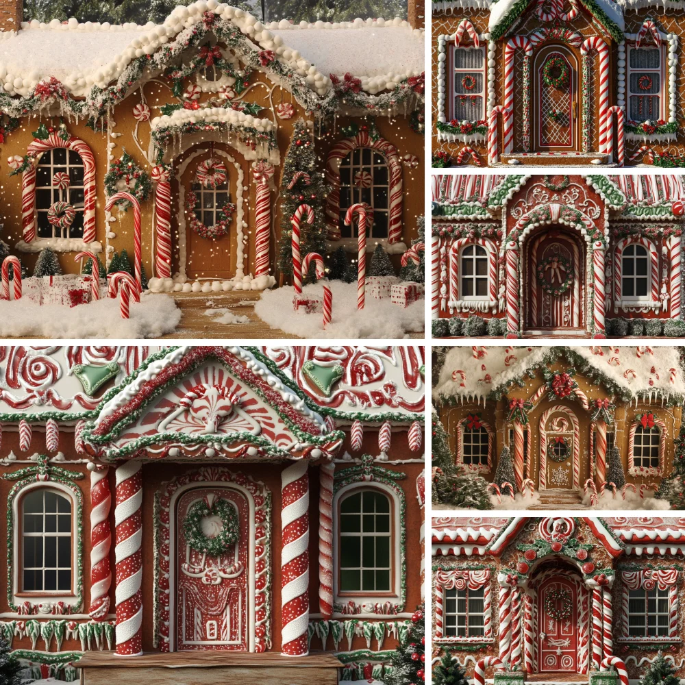 

Photography Background Christmas Gingerbread House Shop Kids Family Holiday Photobooth Studio Vintage Xmas Fireplace Backdrop