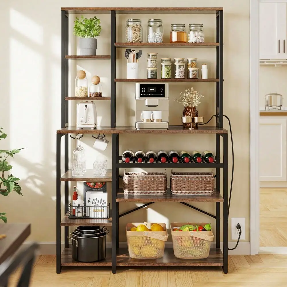 Scaffale da cucina a 9 livelli con presa di corrente, supporto per microonde, stazione per bar da caffè