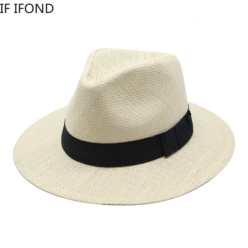 Summer Casual  Paper Straw Sun Hats Men Panama Trilby Jazz Hat Outdoor UV Protection Beach Cap Bonnet