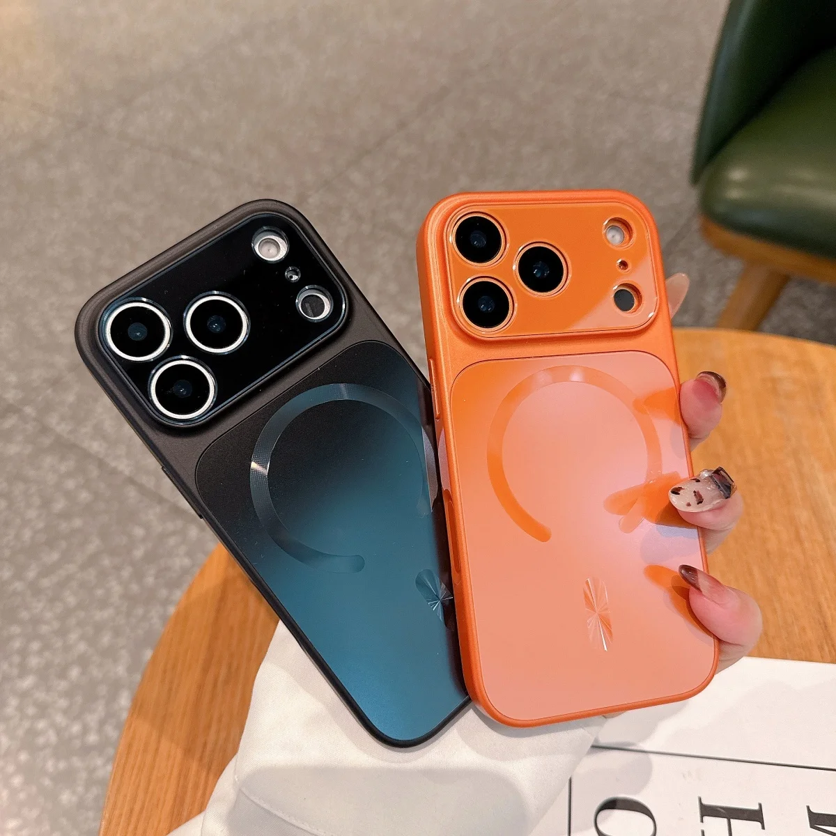 Protector oficial de cámara de cristal naranja para funda de teléfono Magsafe para iPhone 17 Air 16 15 14 13 Pro Max cubierta de carga inalámbrica magnética