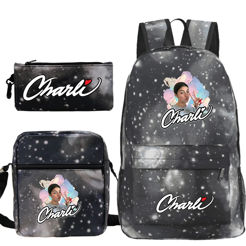 Charli Damelio ransel tas sekolah pelajar tas pensil tas bahu Charli Damelio 3 buah/Set ransel tas sekolah anak laki-laki anak perempuan