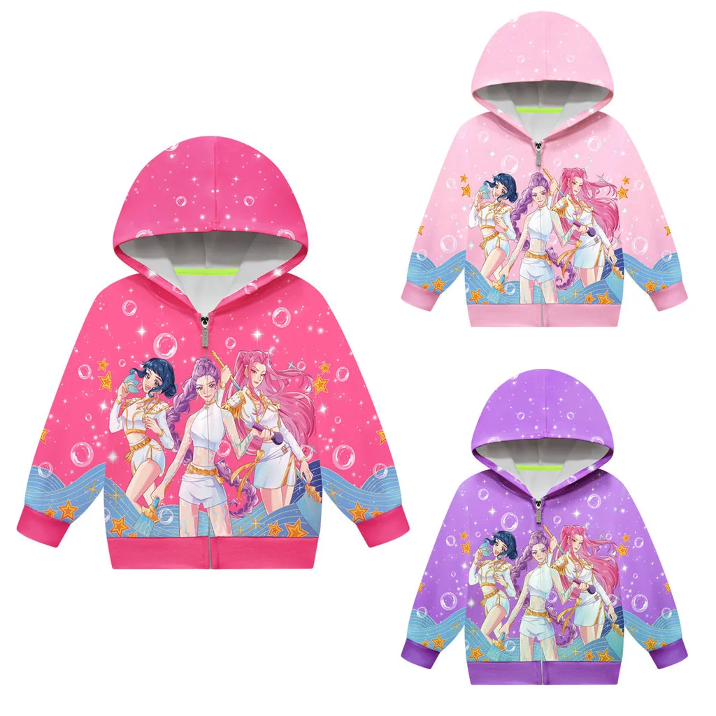 

Детская повседневная куртка на молнии с капюшоном и длинными рукавами с принтом Super Star POP Singers для девочек, пальто