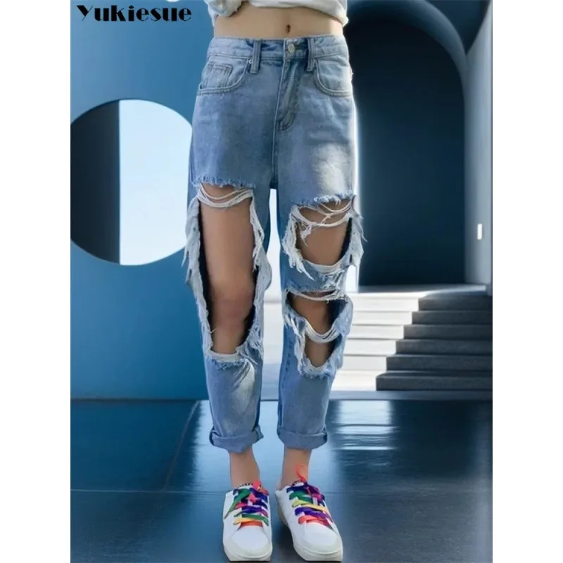 

Y2K винтажные женские джинсовые рваные джинсы корейская уличная одежда оверсайз эстетические прямые брюки прямые джинсы брюки