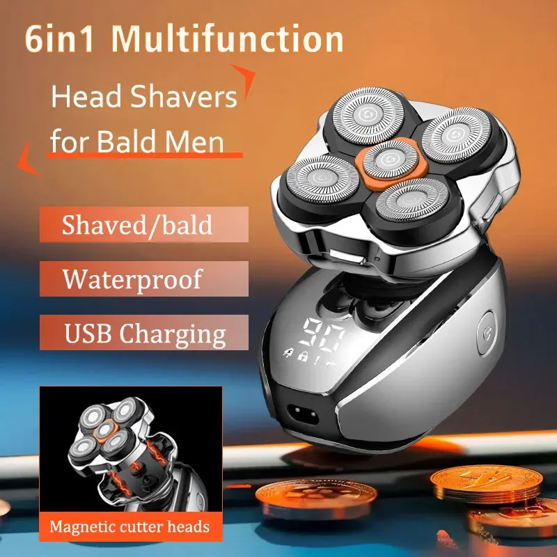 

Head Shavers Upgraded 6-in-1 Electric Razor for Bald Men 5D Floating Shaving Rotary Shaver Grooming Kit IPX7 Waterproof Wet/Dry