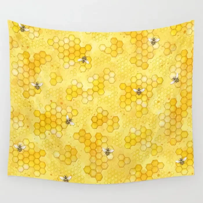 

Meant to Bee Honey Bees Pattern Tapestry Wall Hanging Room Carpet Bedspread Beach Mat Tapestries Art Home Accessories