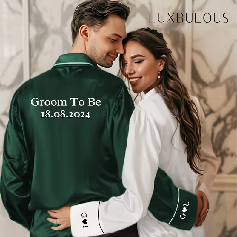 

Couple Pajamas Personalized Pajamas Set Customized Satin Pajamas Bachelorette Wedding Party Valentine Anniversary Gift Pjs