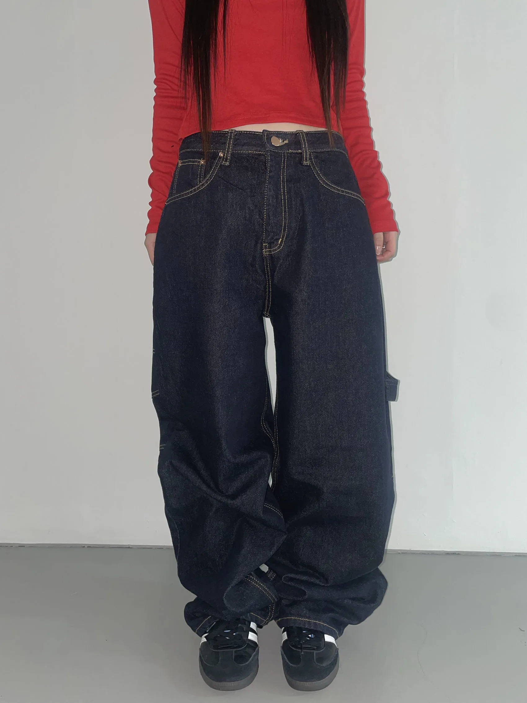 Neutrale Sle-Jeans mit weitem Bein, Dongda Gate, Frühherbst, lockere Passform, vielseitige lange Hose für 8–24 Jahre alte Frauen