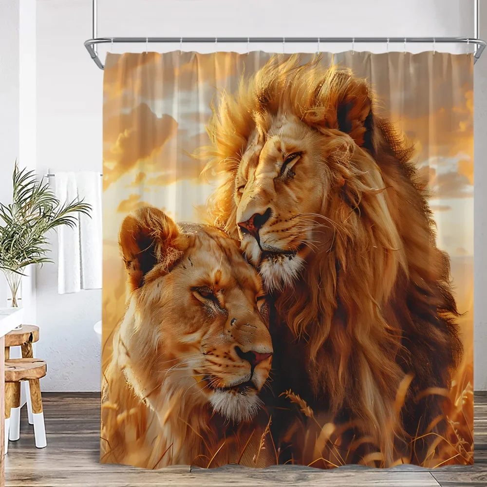 Wild Animal Shower Curtain Winter Forest Deer Lion Tiger Elephant Prairie Bath Curtain Polyester Bathroom Curtain Home Decor