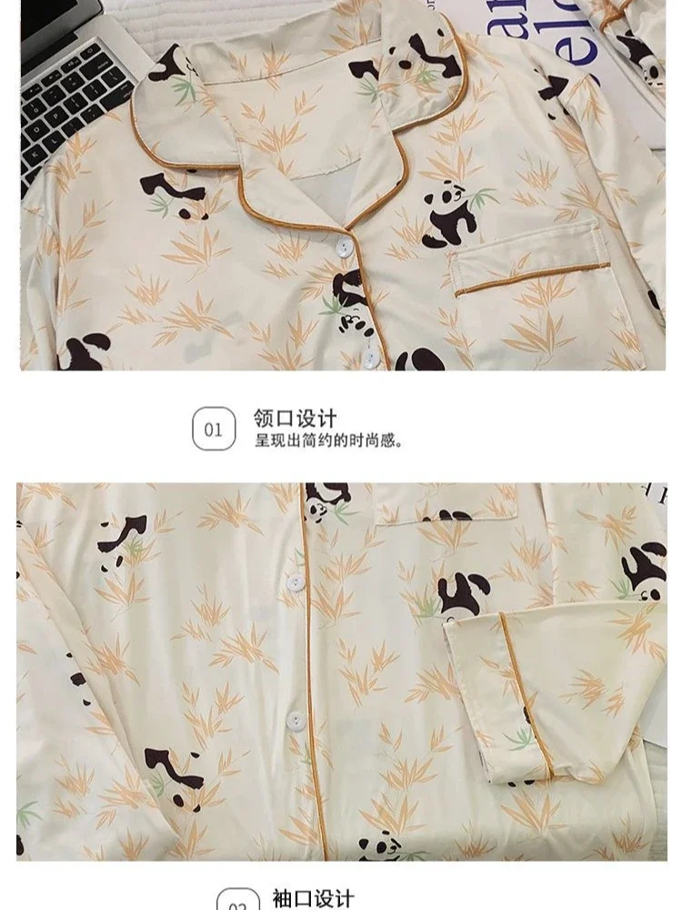 M-5XL Plus Size Women Pajamas Spring Cartoon Cute Sleepwear Long-Sleeved Button Down Top Trousers Loose Homesuit Cozy Loungewear