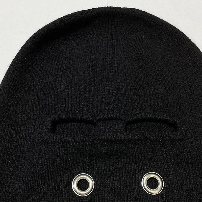 Gorros de lana de punto para hombre y mujer, gorro de punto con diseño de agujeros, Pullover, negro, sólido, moda