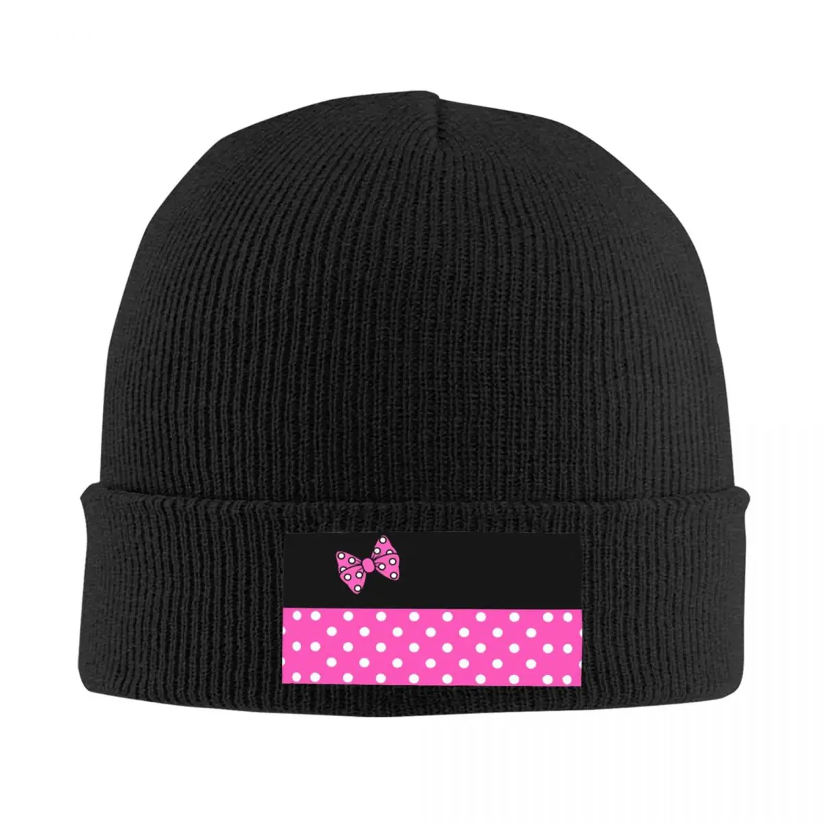 Custom Pink Minnie Mouse Polkadot Anime Skullies Beanies Caps For Men Women Unisex Winter Warm Knitting Hat Adult Bonnet Hats