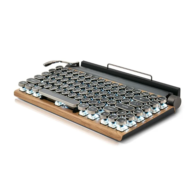 Retro Typewriter Bluetooth Mechanical Keyboard, Punk Keycaps Mobile Tablet