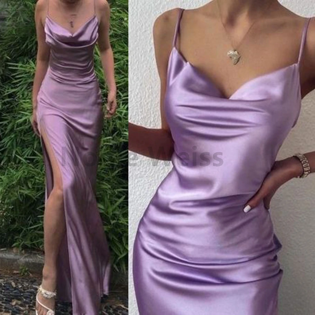 

Атласное платье для выпускного вечера с V-образным вырезом длиной до пола, вечернее платье русалки с разрезом по индивидуальному заказу