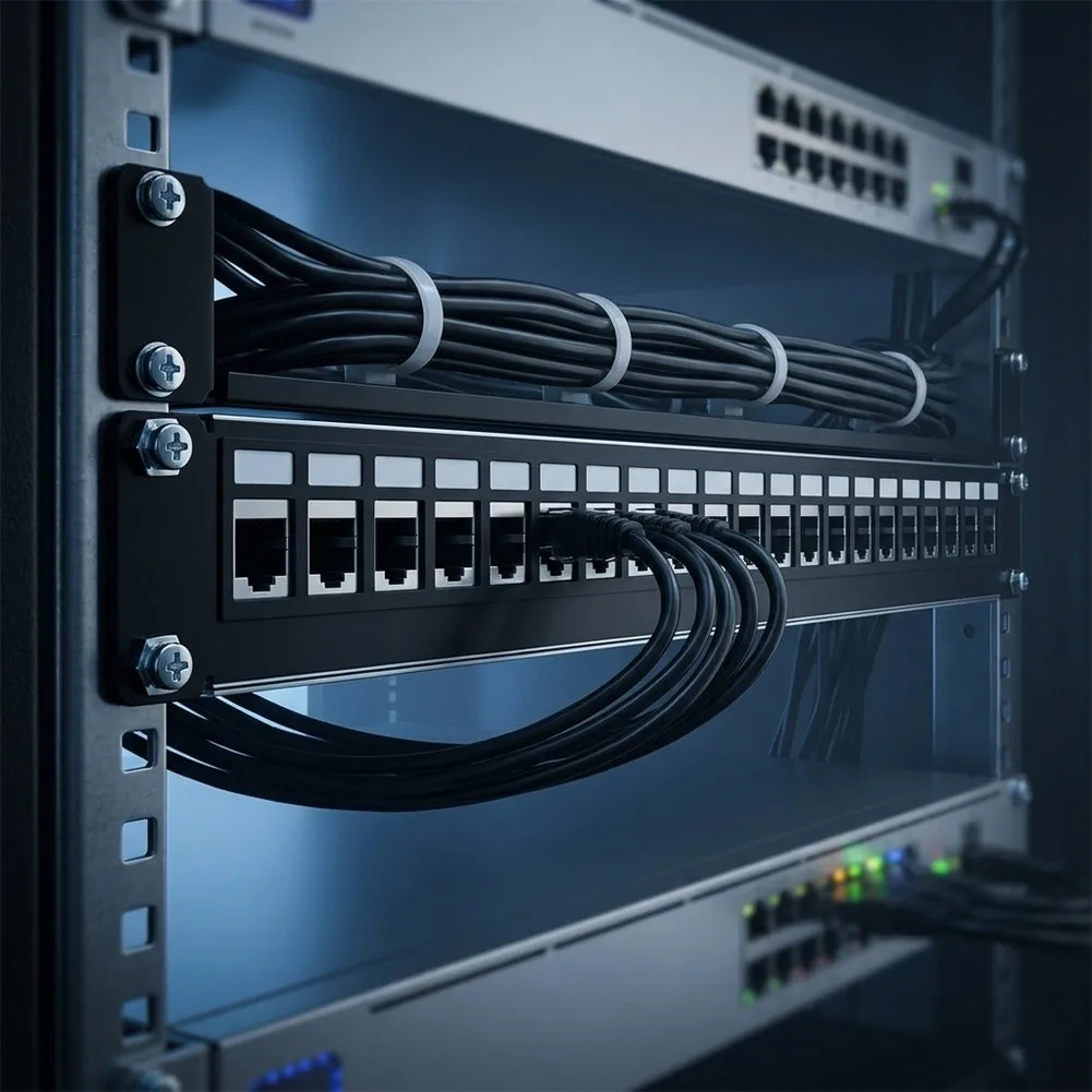 24 Port Shielded Network Patch Panel Metal 1U Rackmount Cable Management For Server Data Center Office For Blank For Keystone Mo