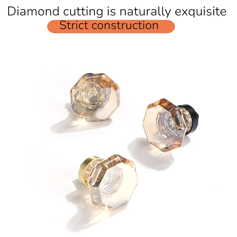 Luxury-style Cabinet Door Wardrobe Handle Zinc Alloy Champagne-colored Door Handle Nordic Style Single-hole Crystal Pul