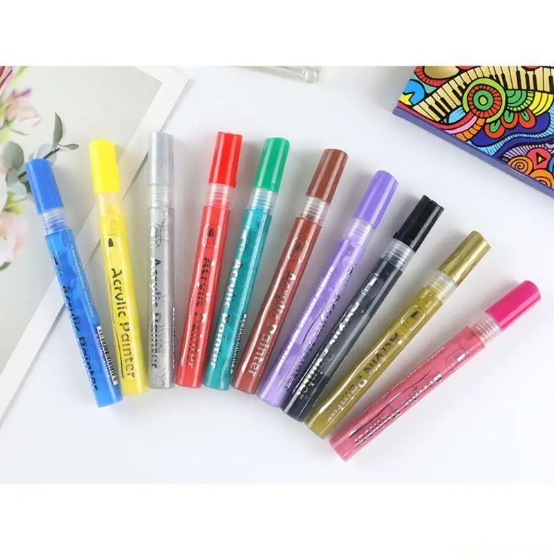 4/8/12/15/24/36 Colors Acrylic Paint Marker Pen Detailed Marking for DIY Album Glass Ceramic Rock