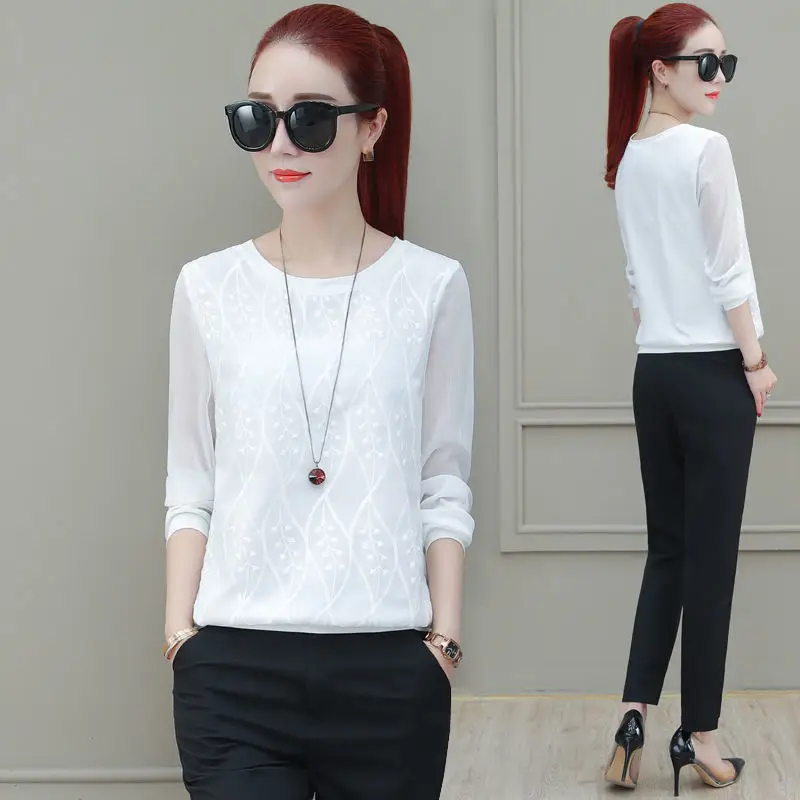 

White Long-sleeved Cotton Tshirt Women's Autumn New Slim Round Collar Bottoming Shirt Top