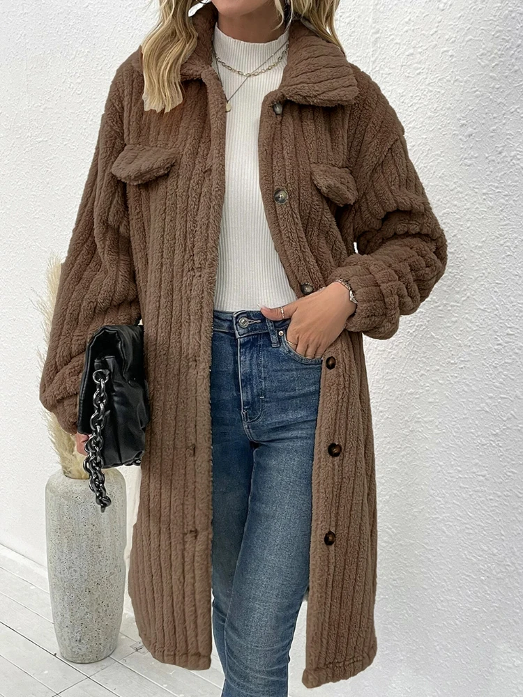 Manteau à col polo en fourrure pour femme, manteau en peluche monochrome, haut élégant, nouvelle édition coréenne, automne et hiver 2023