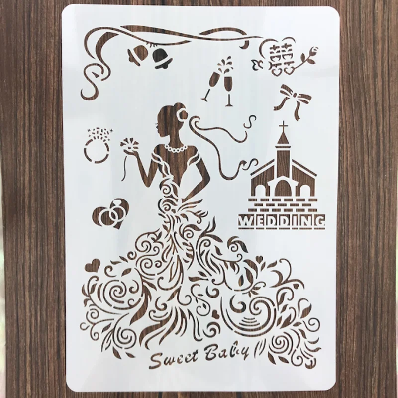 

A4 Wedding Stencil Decoration DIY Wall Layering Crafts Painting Template Scrapbook Stamp Coloring Embossing Reusable 21*29.7cm