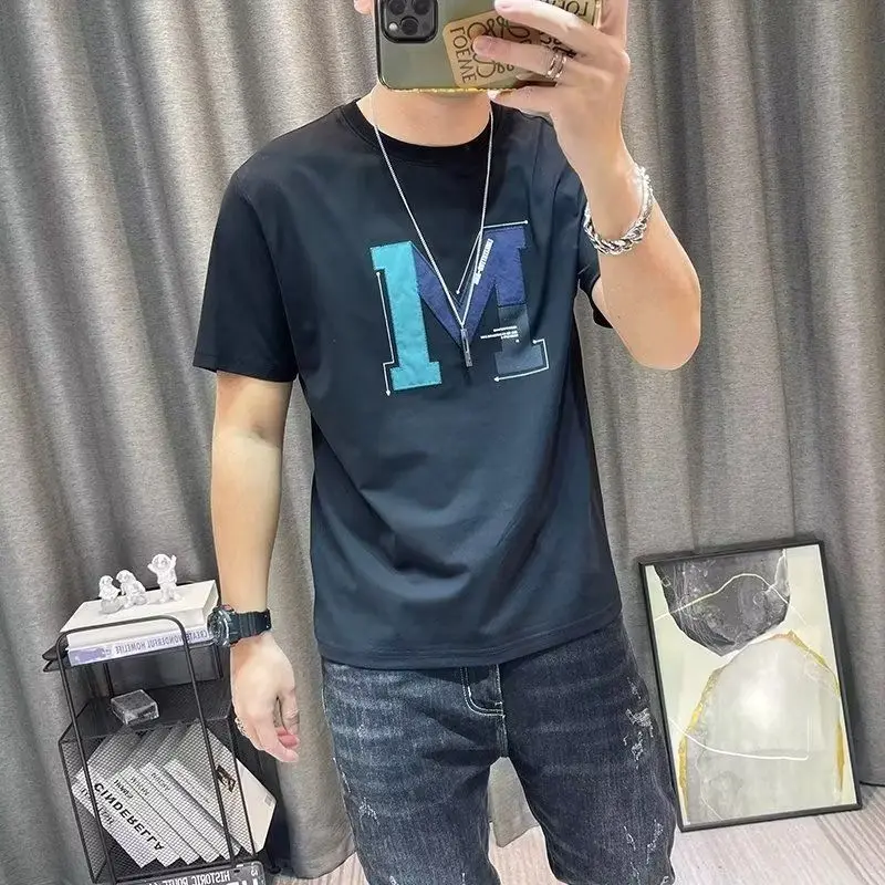 Fashion O-Neck Printed Letter Korean Short Sleeve T-Shirts Men's Clothing Summer New Loose All-match Tops Casual Tee Shirt