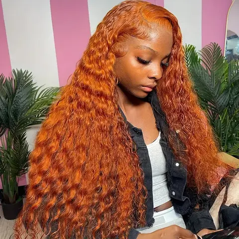 Deep Wave Ginger Orange Lace Front Curly Human Hair Wig Water Wave 13x4 13x6 HD Lace Frontal Wig For Women Brazilian 200 Density