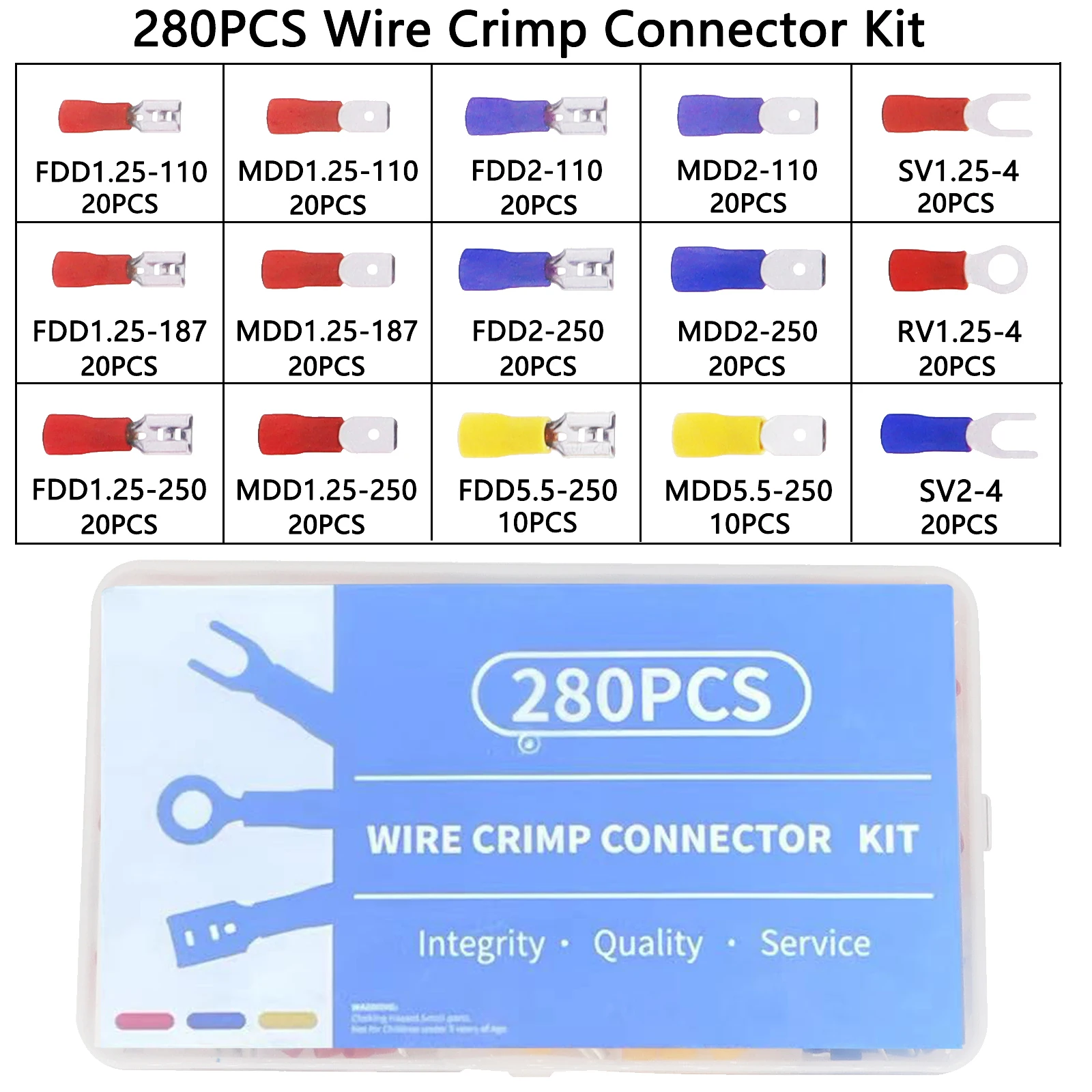 Box 280Pcs/Set Assorted Spade Terminals Insulated Cable Connectors Electrical Wire Crimp Butt Ring Fork Set Lugs Rolled Car Kit