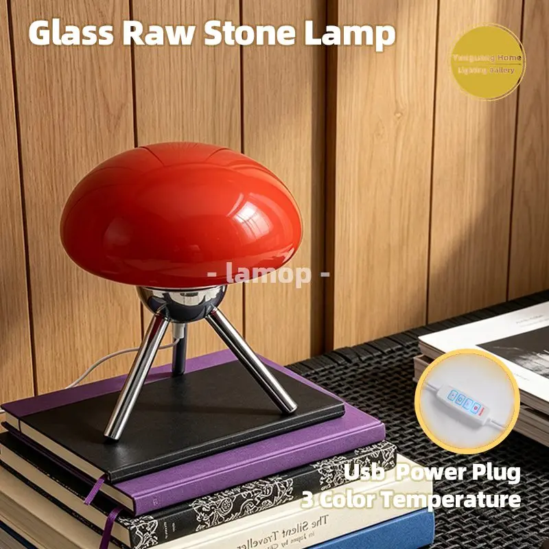 Murano Glass Table Lamp Macaron Sweet Agate Dome Glass Bedside Lamp 3 Color Temperature Kids Dresser Decor Table Lamp
