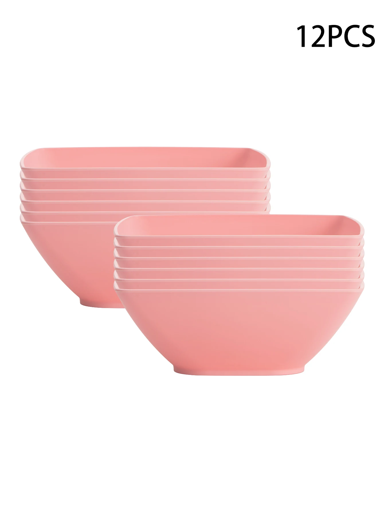 Cuenco cuadrado de plástico rosa de gran tamaño, vajilla de plástico reutilizable para el hogar, se puede utilizar para sopa, fideos, ensalada de avena, 2/6/12