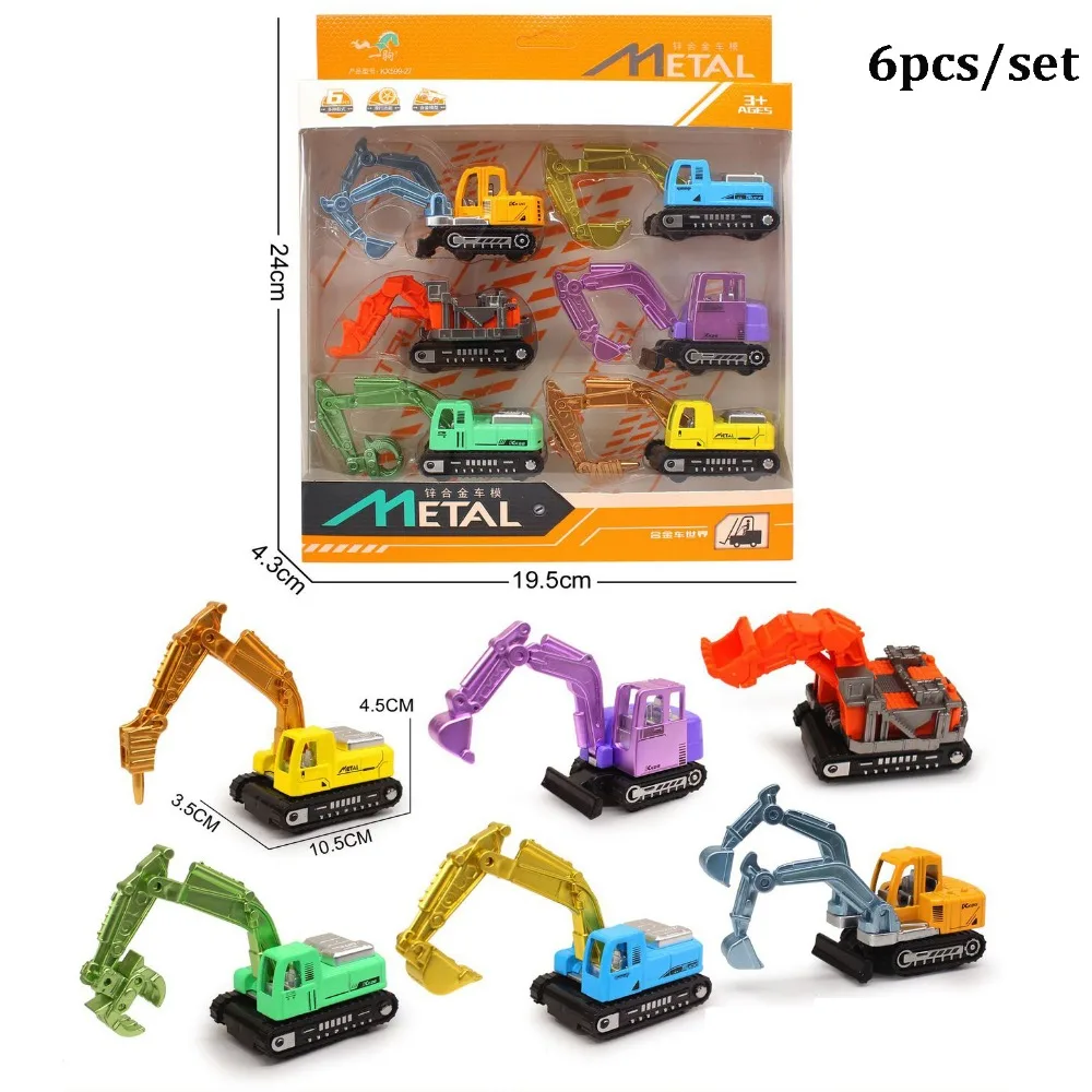 

5/6pcs Mini Simulation Diecast Crane Car Model Alloy 2 Styles Excavator Inertial Truck Sliding Boy Gift Engineering Vehicle
