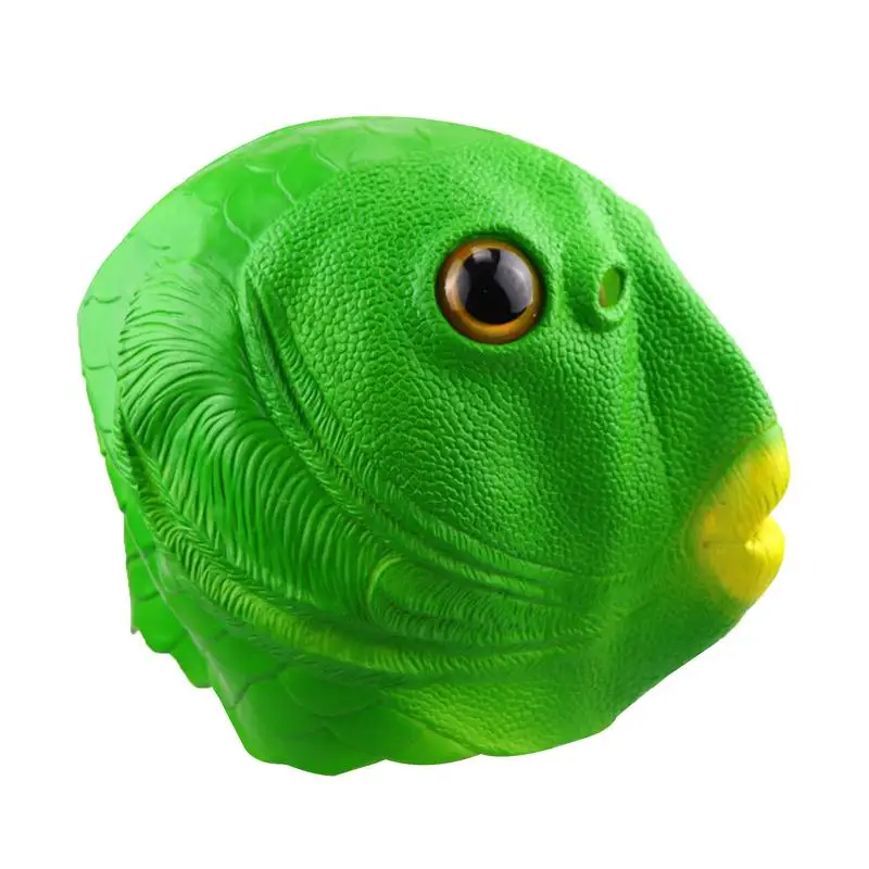 Green Fish Head masker karet helm pesta, tutup kepala Monsterr hewan aman tidak beracun kinerja untuk Halloween