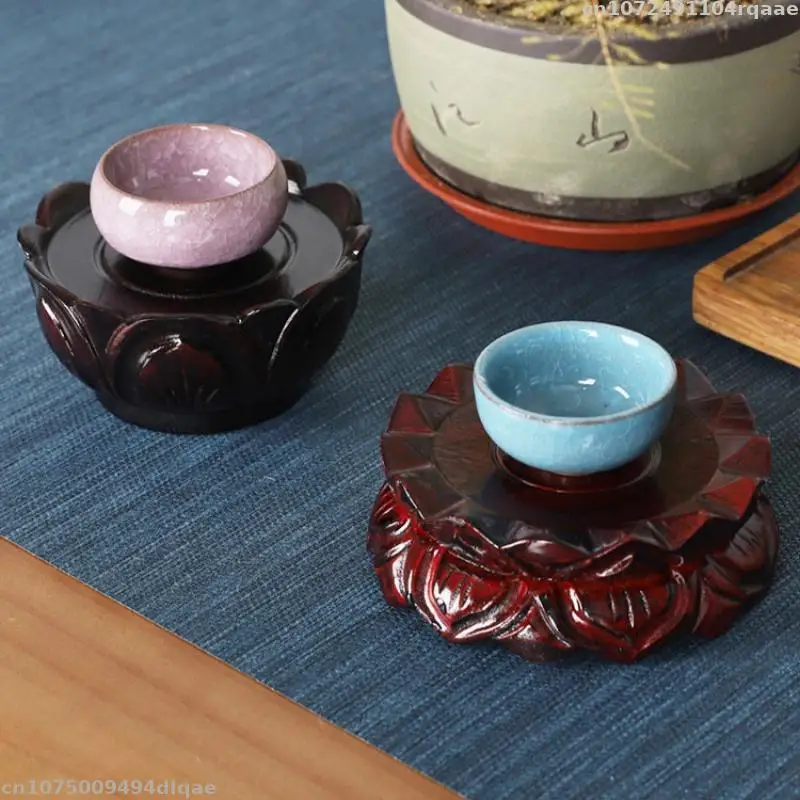 Wooden Root Carving Lotus Display Stand Miniature Model Tea Set Sculpture Craft Decoration Stand Home Attic Bonsai Base