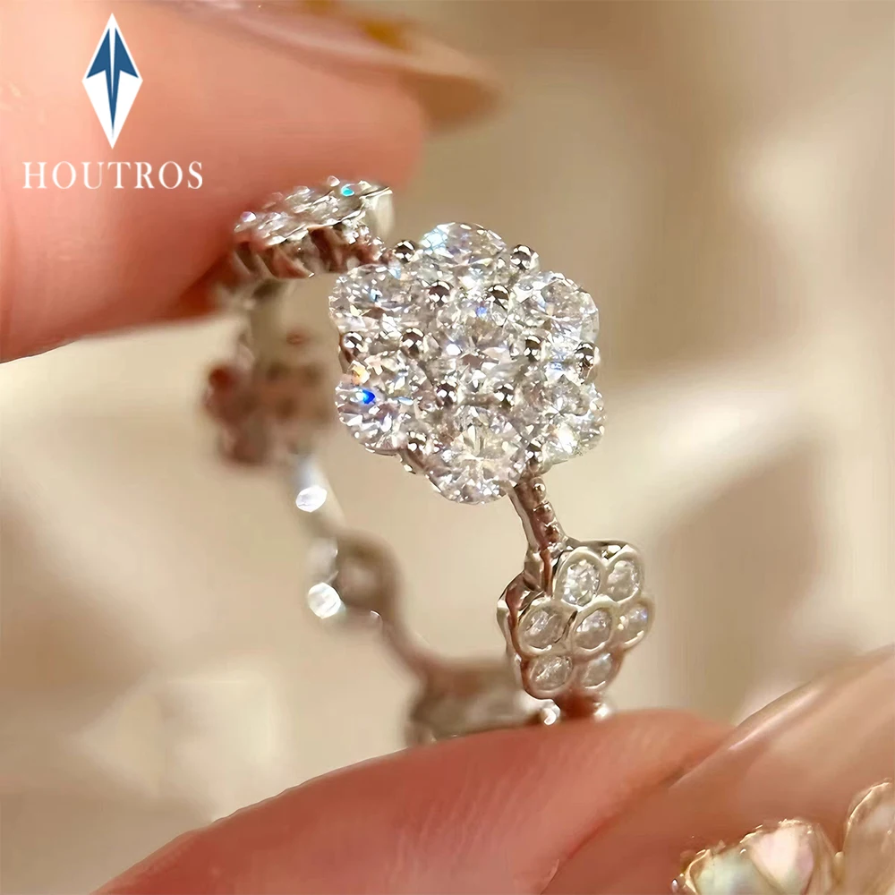 

Настоящие кольца с бриллиантами из муассанита для женщин, стерлинговое серебро 925 пробы, кольцо в форме цветка, обручальные кольца, ювелирные изделия, подарок