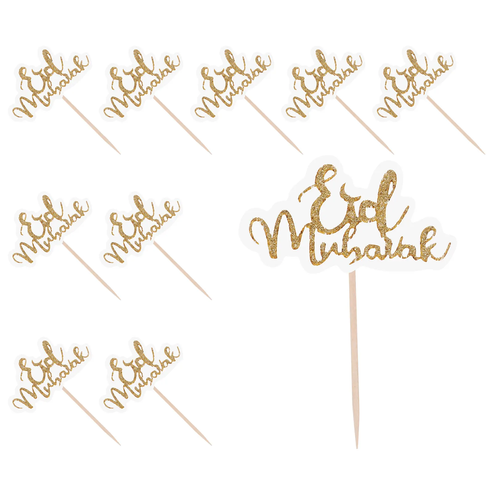 

10pcs Cake Topper Eid Mubarak Cupcake Picks Blue Muslim Dessert Decorations Bairam Party Supplies Thickened Paper Long Lasting