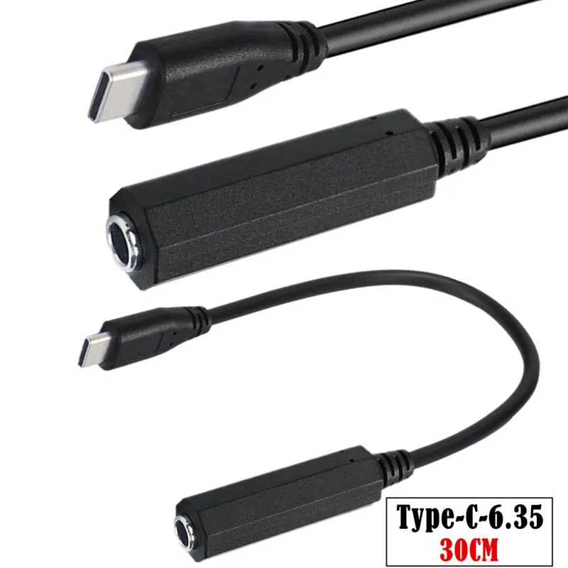 30cm C-Type Headphone Audio Amplifier Audio Cable Type-C Male to 6.35mm Female Shielded Digital Chip Audio Adapter Cable