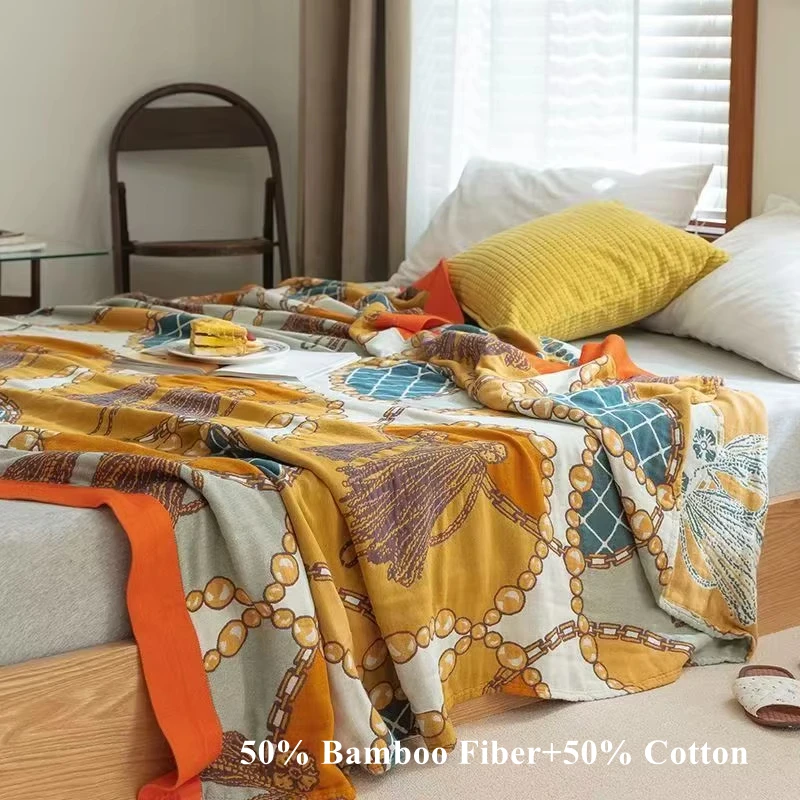 

Летнее бамбуково-хлопковое марлевое одеяло-плед с мультяшным принтом, покрывало-полотенце, двуспальное/односпальное, для отдыха, простыня для односпальной/двуспальной кровати