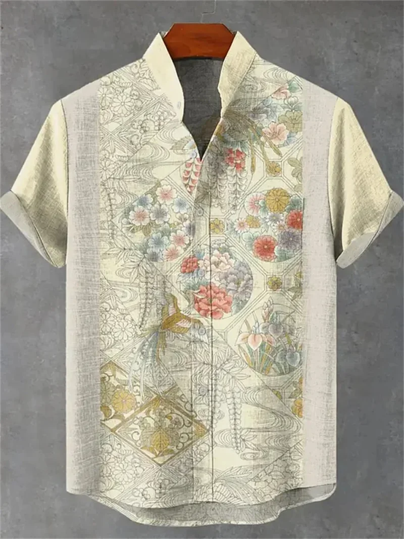 

Linen men's fashionable casual shirt short sleeved top 3D printed pattern clothing 2024 Hawaii shirt men's social shirt premium