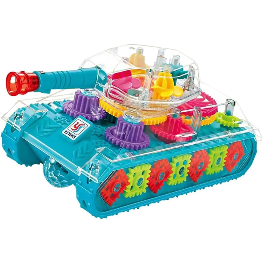 Light Up Transparent Gear Tank Toy for Kids Armored Car Toy with Visible Moving Gears Educational Crawling Toys for Toddlers