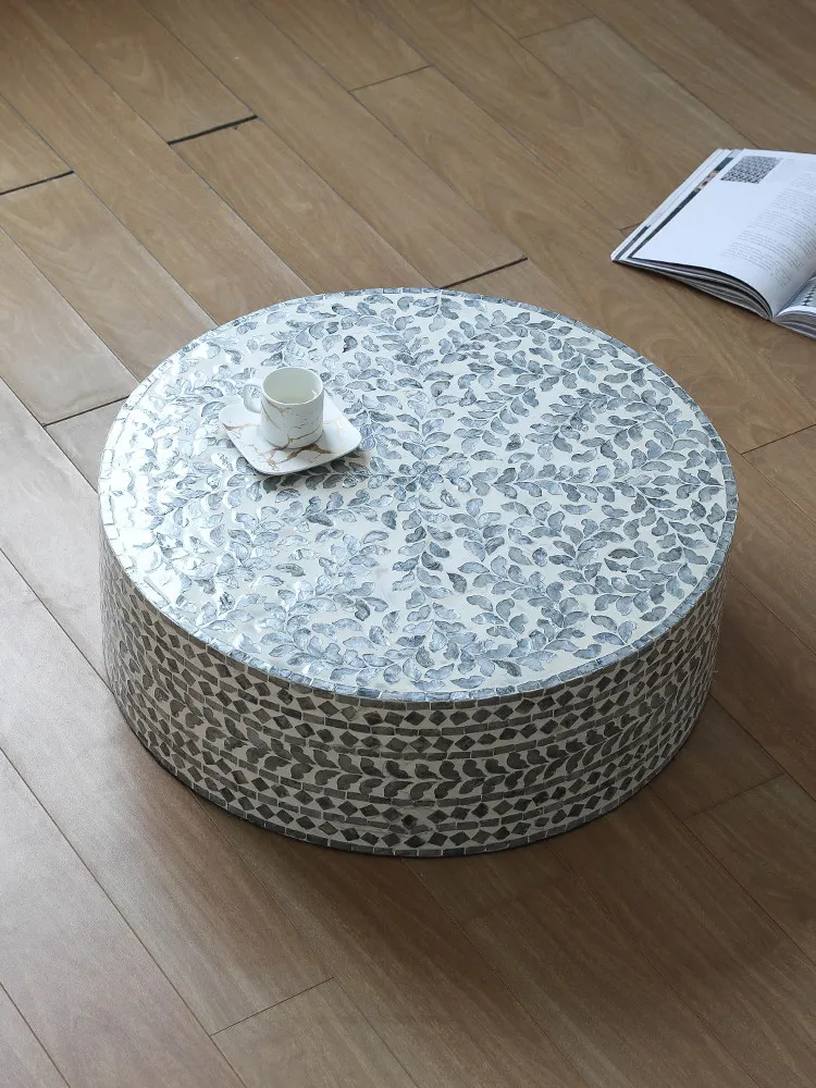 French light luxury shell edge few living room sofa coffee table homestay round low table high-end retro tatami kang few