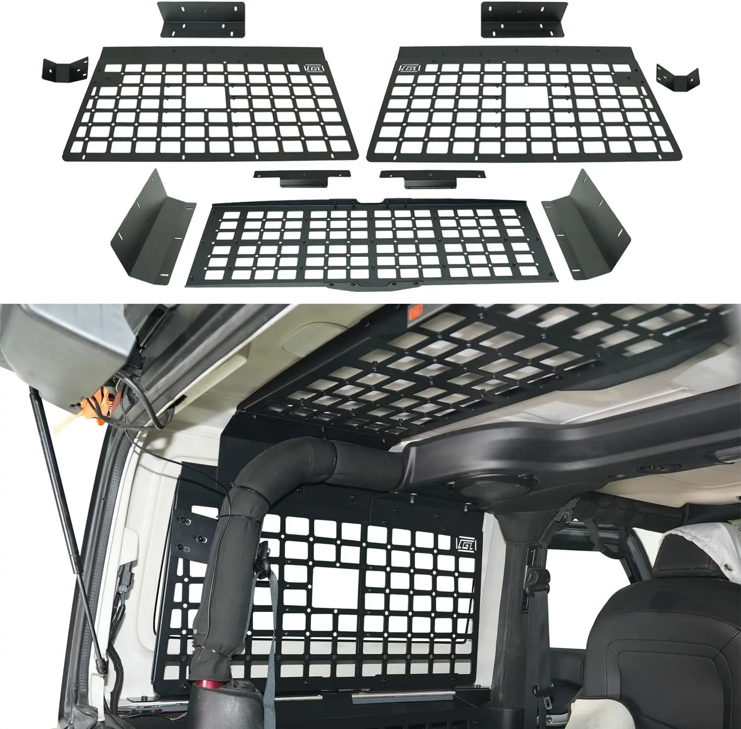 

Fit for Jeep Wrangler 2-Door JK 2007-2017 Trunk Side Window Molle Panel & Roof Storage Ceiling Racks