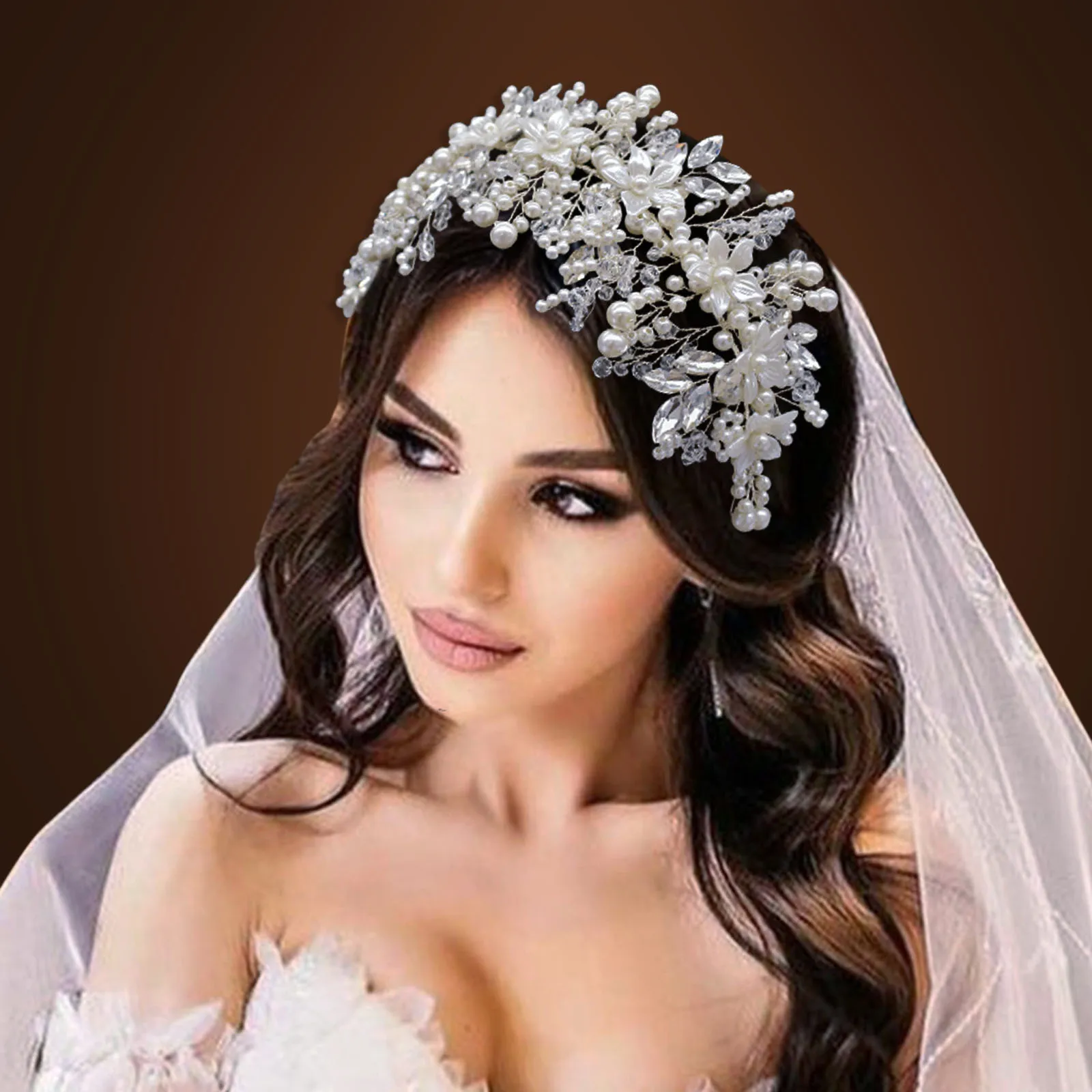 DZ023 Pearl Beads Wedding Headbands New Designs Women Tiara Pageant Headband Wedding Headdress Cleal Crytal Bridal Hair Ornament