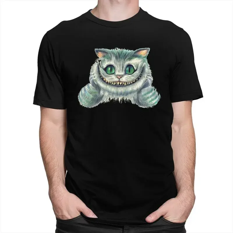 Male Cheshire Cat T Shirt Short Sleeves Cotton Tshirt Streetwear T-shirt Alice In Wonderland Cartoon Tees Oversized Clothes