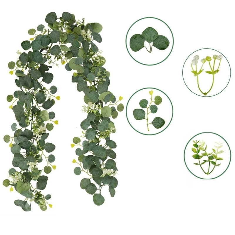 LX0C 60 Flower Eucalyptuses Garlands 180 سم ملحقات داخلية وحفلات زفاف