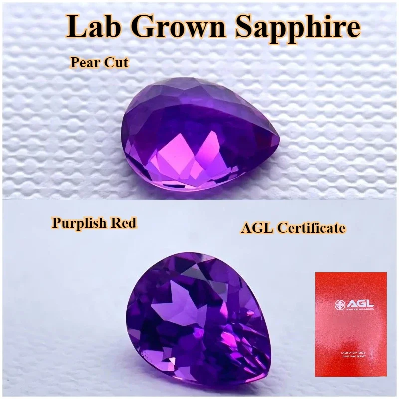 

Pear Cut Purplish Red Lab Grown Sapphire Loose Gemstone Selectable Certificate for DIY Ring Necklace Earrings Main Materials