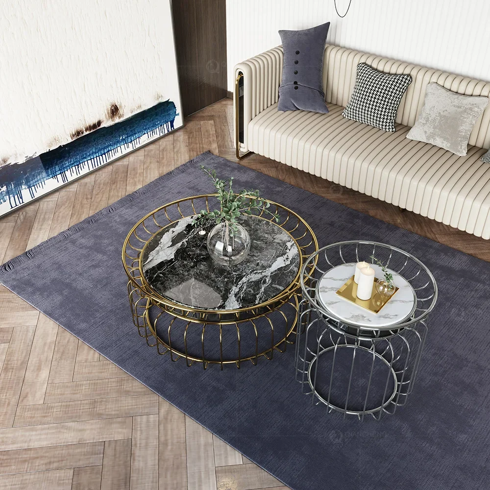 

Modern high-end hollow gold stainless steel round coffee table