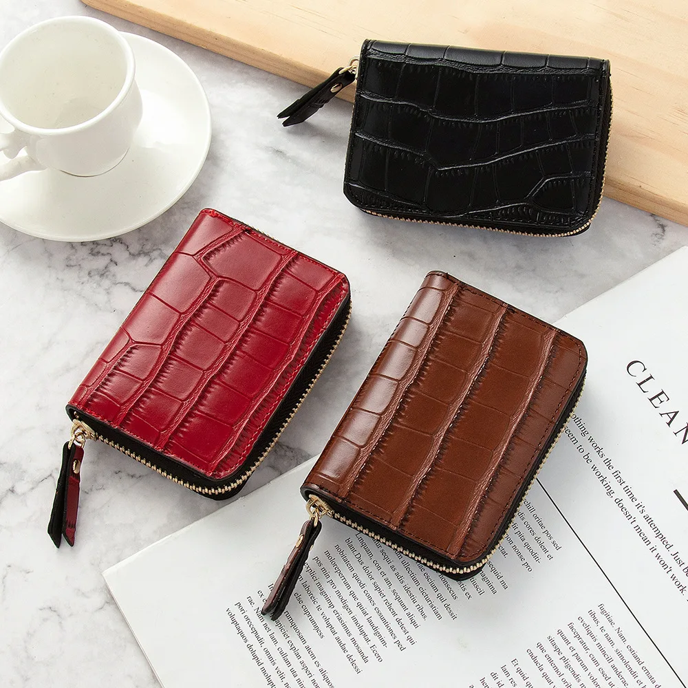 Western Crocodile Pattern PU Leather Women Short Wallet Large Capacity RFID Coin Purse for Ladies