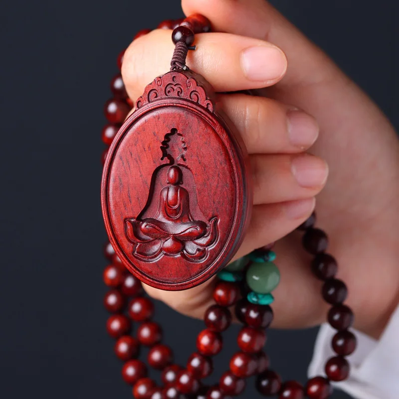 UMQ Small Leaf Rosewood Four-Side Carving Wu Buddha 108 Men And Women DIY Necklace Wooden Amulet Pendant Bracelet