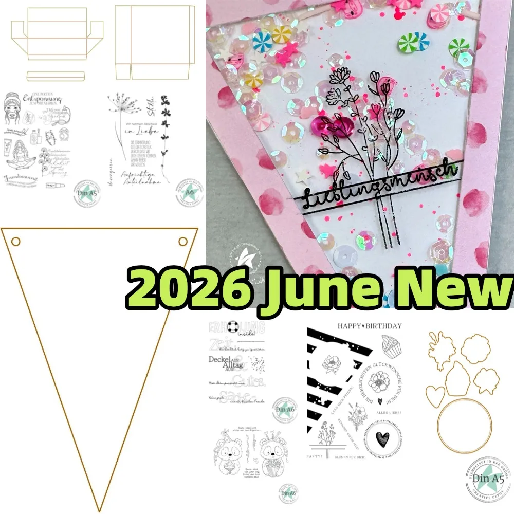 Novos Cortadores de Metal Wimpel Feliz Aniversário 2026 para DIY Scrapbooking, Artesanato, Álbum de Fotos e Decoração Artesanal