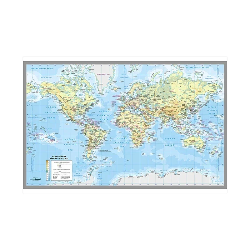 Imagem -02 - Mapa Mundi Espanhol de 90x60cm Adesivo de Parede Mapa da Cidade do Mundo Cartazes e Impressões Presente de Viagem para Decoração de Educação Escolar em Casa